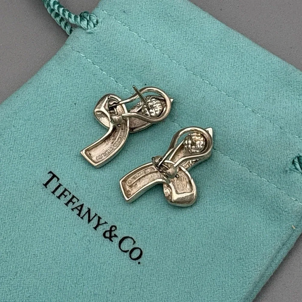 Tiffany & Co Pierced Earrings Sterling Silver 925 Paloma Picasso Ribbon LARGE